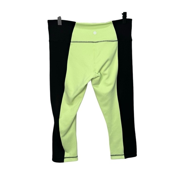 Lululemon Black Lime Green Wunder Under In  Bonded Stripe Size 10 Activewear - Picture 12 of 14